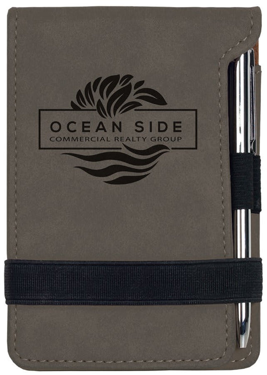 3 1/4" x 4 3/4" Gray Laserable Leatherette Mini Notepad with Pen (Sold by Case of 10)