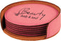 4" Pink Round Laserable Leatherette 6-Coaster Set (Sold by Case of 4)