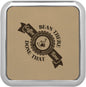 3 5/8" x 3 5/8" Square Light Brown Laserable Leatherette Coaster w/Silver Edge (Sold by Case of 4)