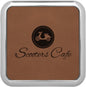 3 5/8" x 3 5/8" Square Dark Brown Laserable Leatherette Coaster w/Silver Edge (Sold by Case of 4)