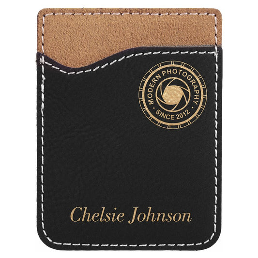Black/Gold Laserable Leatherette Phone Wallet (Sold by Case of 25)