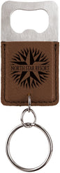 Rectangle Dark Brown Laserable Leatherette Bottle Opener Keychain (Sold by Case of 25)