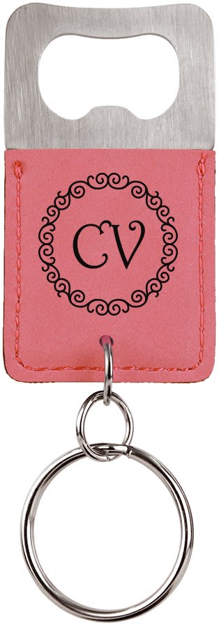 Rectangle Pink Laserable Leatherette Bottle Opener Keychain (Sold by Case of 25)