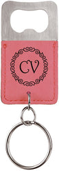Rectangle Pink Laserable Leatherette Bottle Opener Keychain (Sold by Case of 25)