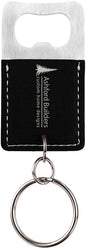 Rectangle Black/Silver Laserable Leatherette Bottle Opener Keychain (Sold by Case of 25)