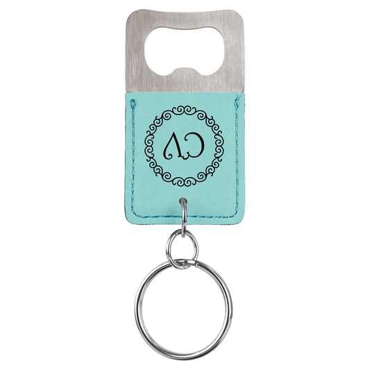 Rectangle Teal Laserable Leatherette Bottle Opener Keychain (Sold by Case of 25)