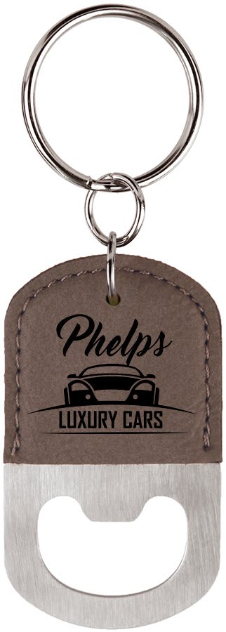 Oval Gray Laserable Leatherette Bottle Opener Keychain (Sold by Case of 25)