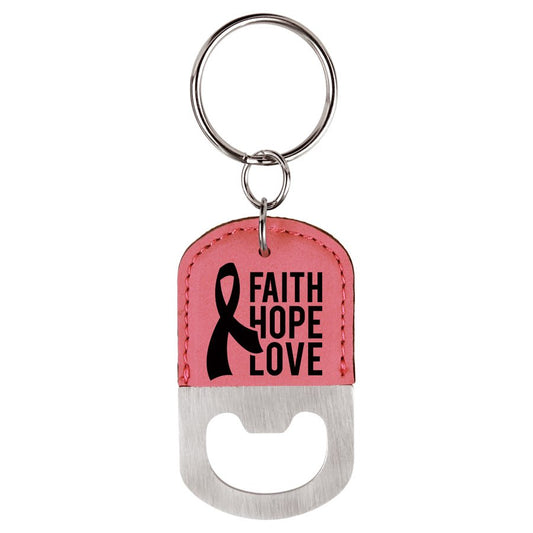 Oval Pink Laserable Leatherette Bottle Opener Keychain (Sold by Case of 25)