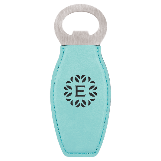 Teal Laserable Leatherette Bottle Opener with Magnet (Sold by Case of 10)