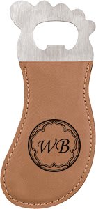 Light Brown Laserable Leatherette Foot Shaped Bottle Opener with Magnet (Sold by Case of 10)