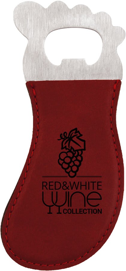 Rose Laserable Leatherette Foot Shaped Bottle Opener with Magnet (Sold by Case of 10)