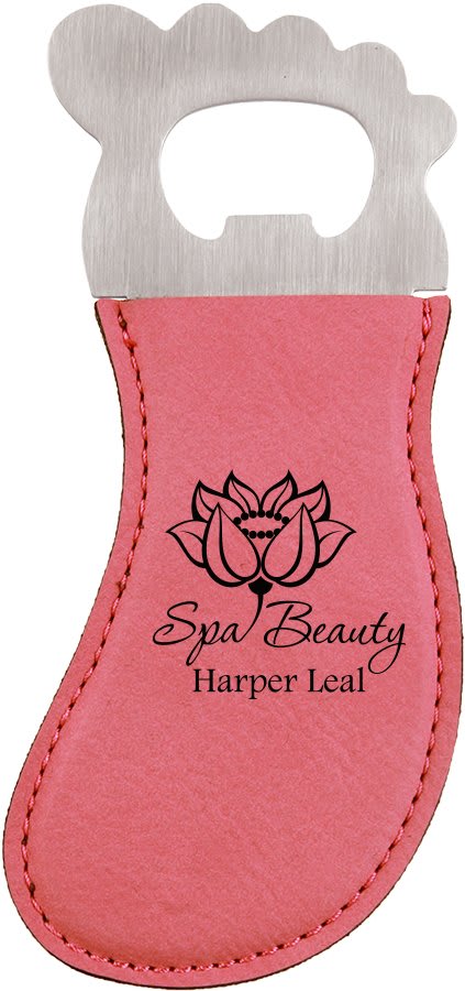 Pink Laserable Leatherette Foot Shaped Bottle Opener with Magnet (Sold by Case of 10)