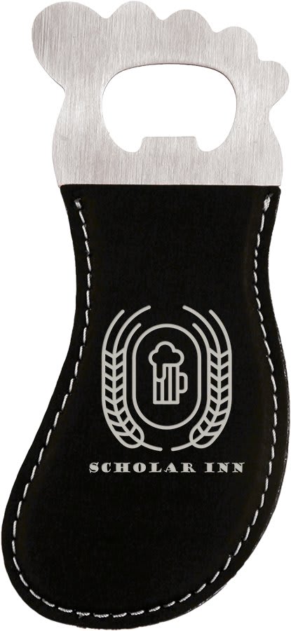 Black/Silver Laserable Leatherette Foot Shaped Bottle Opener with Magnet (Sold by Case of 10)