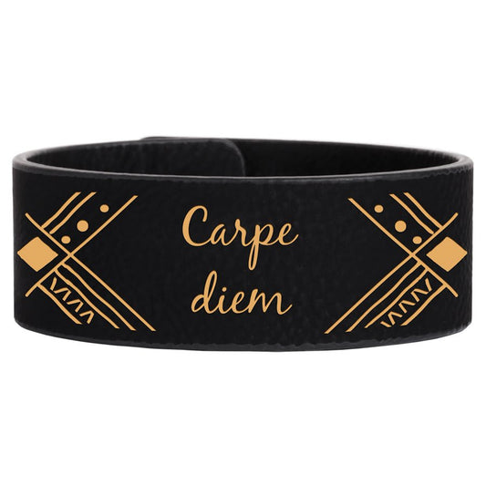 9 1/2" x 1" Black/Gold Laserable Leatherette Cuff Bracelet (Sold by Case of 10)