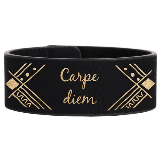 9 1/2" x 1" Black/Gold Laserable Leatherette Cuff Bracelet (Sold by Case of 10)