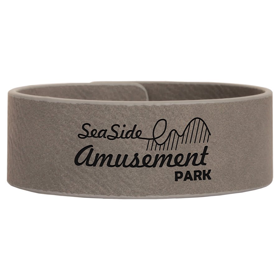 9 1/2" x 1" Gray Laserable Leatherette Cuff Bracelet (Sold by Case of 10)