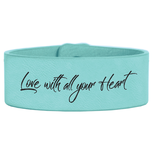 9 1/2" x 1" Teal Laserable Leatherette Cuff Bracelet (Sold by Case of 10)