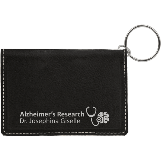4 1/4" x 3" Black/Silver Laserable Leatherette Keychain ID Holder (Sold by Case of 10)