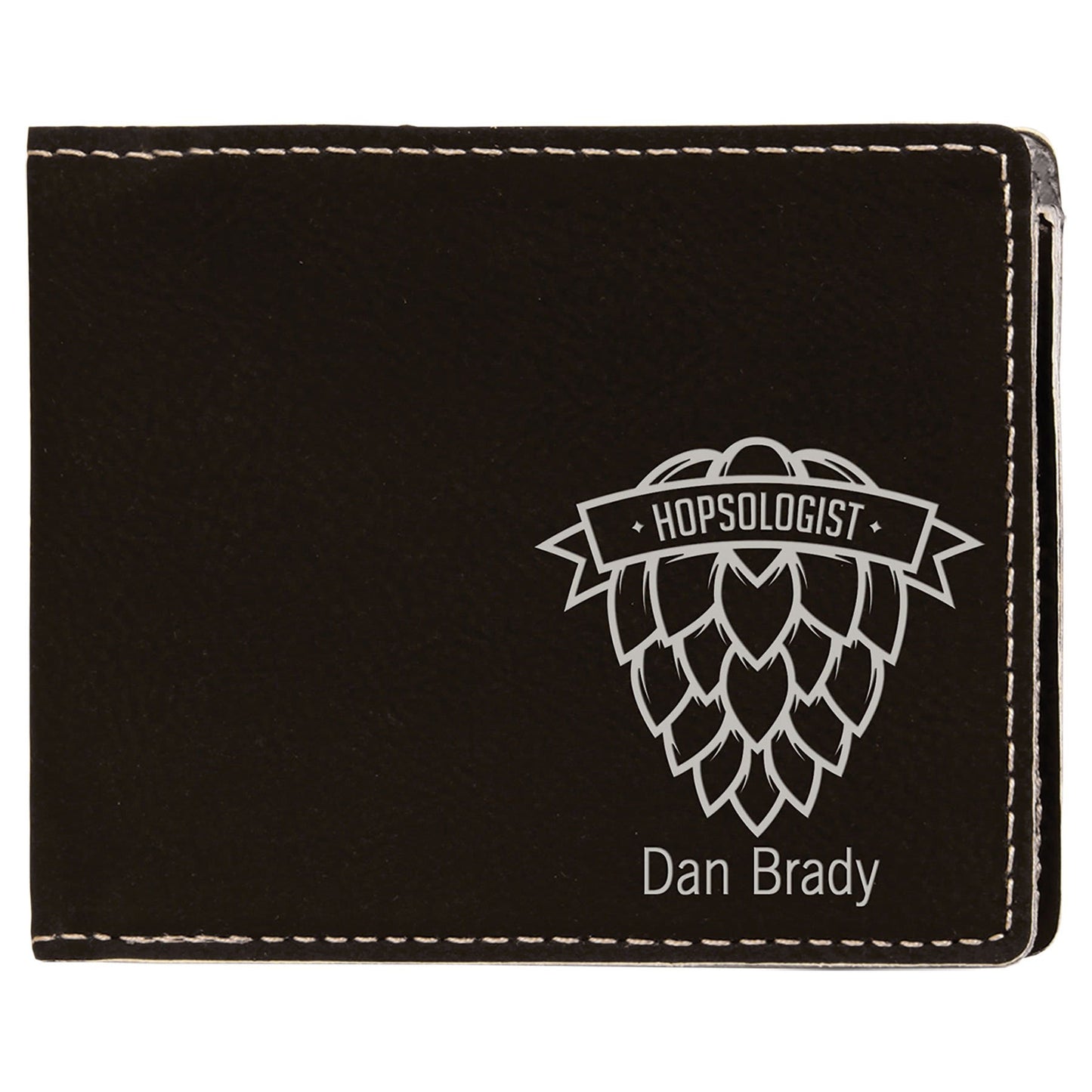 4 1/2" x 3 1/2" Black/Silver Laserable Leatherette Bifold Wallet (Sold by Case of 10)