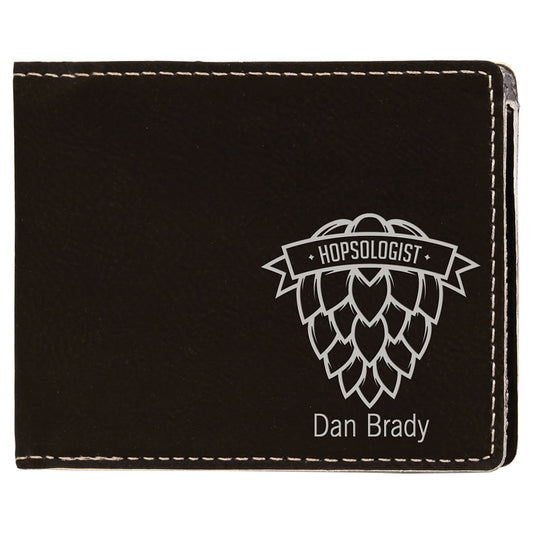 4 1/2" x 3 1/2" Black/Silver Laserable Leatherette Bifold Wallet (Sold by Case of 10)