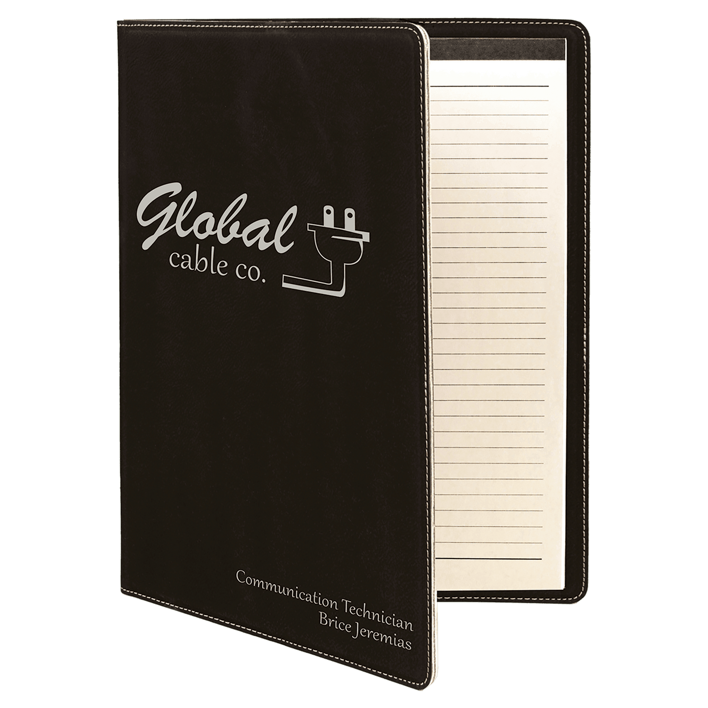 9 1/2" x 12" Black/Silver Laserable Leatherette Portfolio with Notepad (Sold by Case of 4)