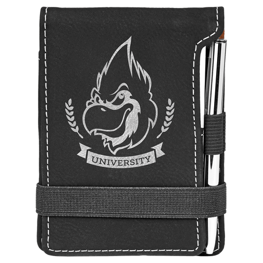 3 1/4" x 4 3/4" Black/Silver Laserable Leatherette Mini Notepad with Pen (Sold by Case of 10)