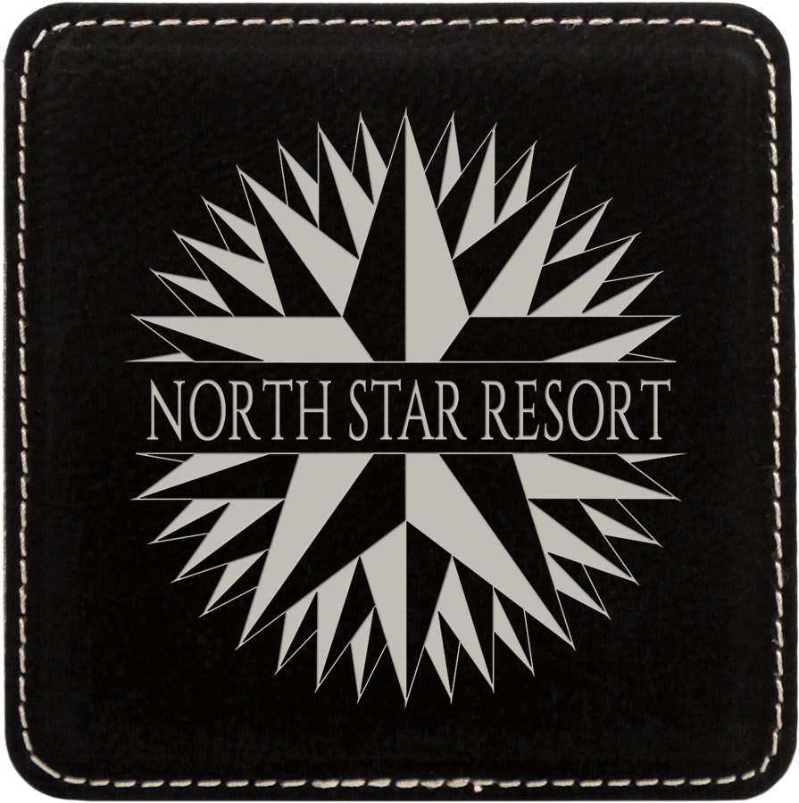 4" x 4" Square Black/Silver Laserable Leatherette Coaster (Sold by Case of 6)