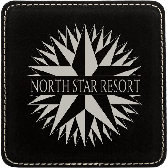 4" x 4" Square Black/Silver Laserable Leatherette Coaster (Sold by Case of 6)