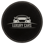 4" Round Black/Silver Laserable Leatherette Coaster (Sold by Case of 6)