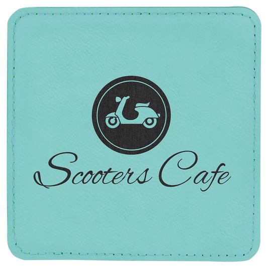 4" x 4" Square Teal Laserable Leatherette Coaster (Sold by Case of 6)