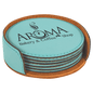 4" Teal Round Laserable Leatherette 6-Coaster Set (Sold by Case of 4)