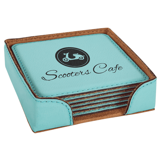 4" x 4" Teal Square Laserable Leatherette 6-Coaster Set (Sold by Case of 4)