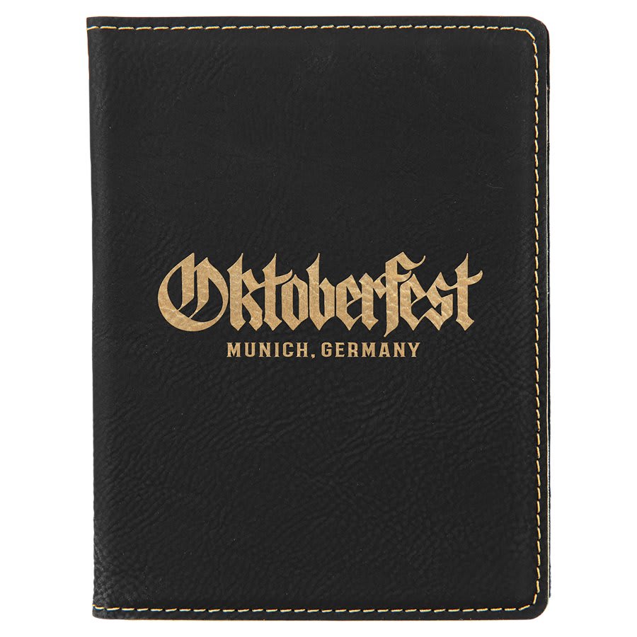 4 1/4" x 5 1/2" Black/Gold Laserable Leatherette Passport Holder (Sold by Case of 6)