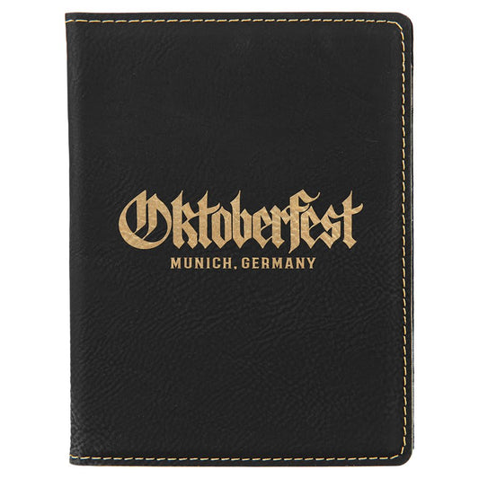 4 1/4" x 5 1/2" Black/Gold Laserable Leatherette Passport Holder (Sold by Case of 6)