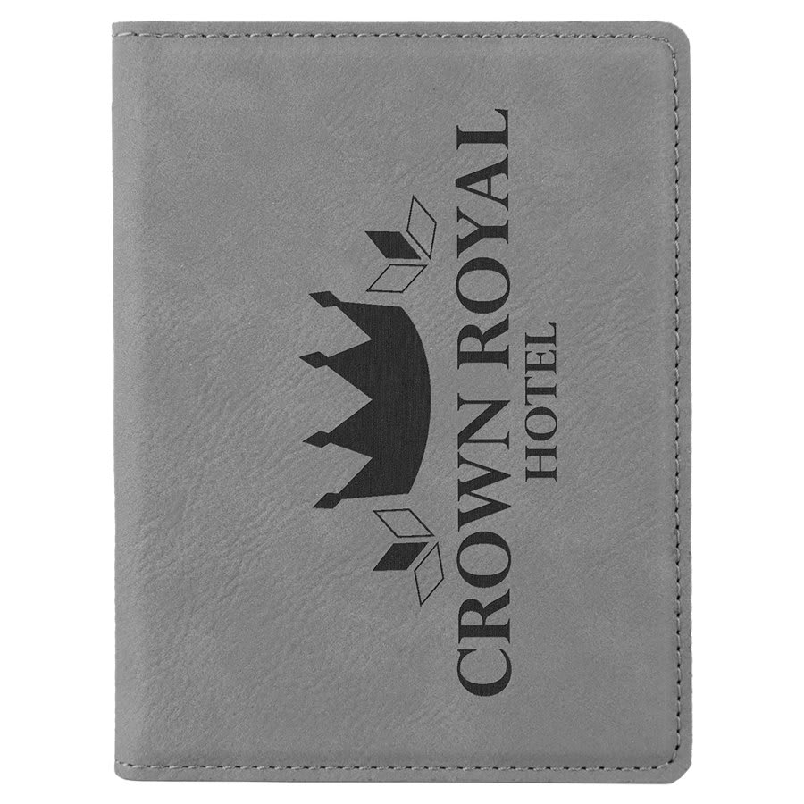 4 1/4" x 5 1/2" Gray Laserable Leatherette Passport Holder (Sold by Case of 6)