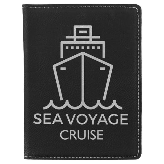 4 1/4" x 5 1/2" Black/Silver Laserable Leatherette Passport Holder (Sold by Case of 6)