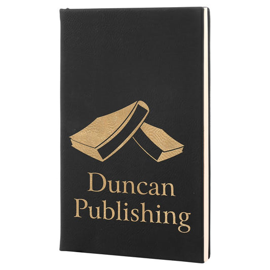 5 1/4" x 8 1/4" Black/Gold Laserable Leatherette Journal with Lined Notepad (Sold by Case of 4)