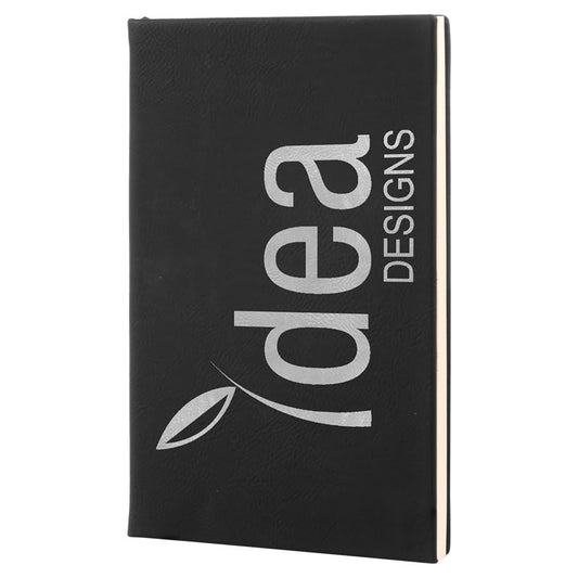 5 1/4" x 8 1/4" Black/Silver Laserable Leatherette Journal with Lined Notepad (Sold by Case of 4)