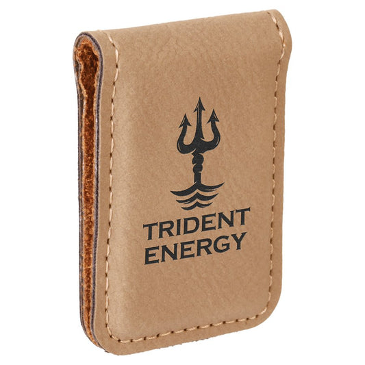 1 3/4" x 2 1/2" Light Brown Laserable Leatherette Money Clip (Sold by Case of 10)