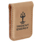 1 3/4" x 2 1/2" Light Brown Laserable Leatherette Money Clip (Sold by Case of 10)