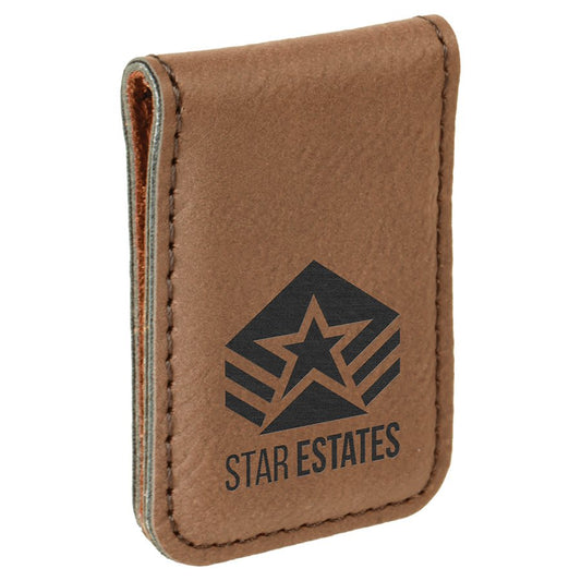1 3/4" x 2 1/2" Dark Brown Laserable Leatherette Money Clip (Sold by Case of 10)