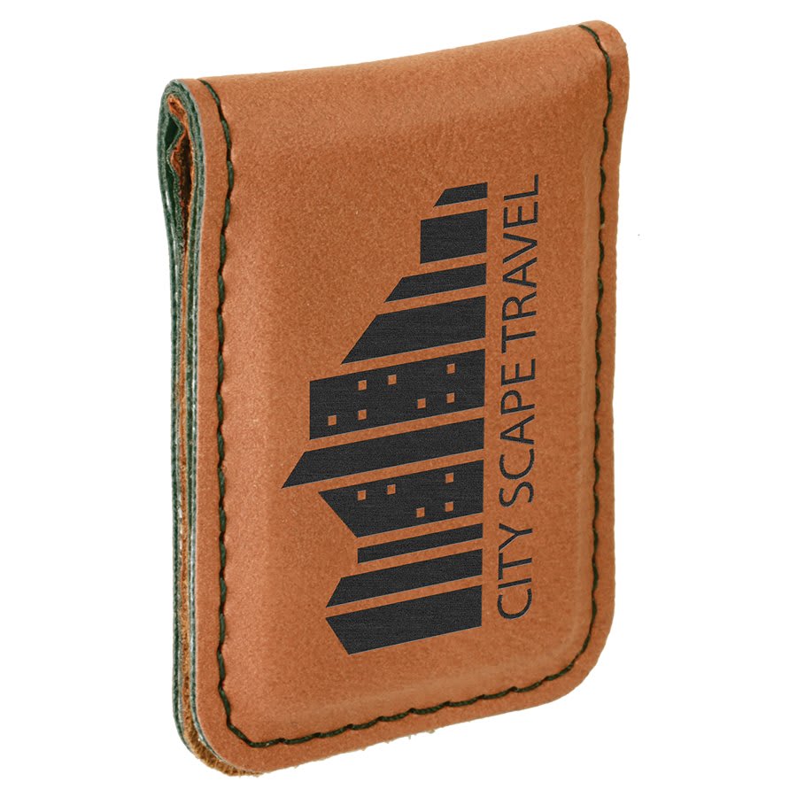 1 3/4" x 2 1/2" Rawhide Laserable Leatherette Money Clip (Sold by Case of 10)