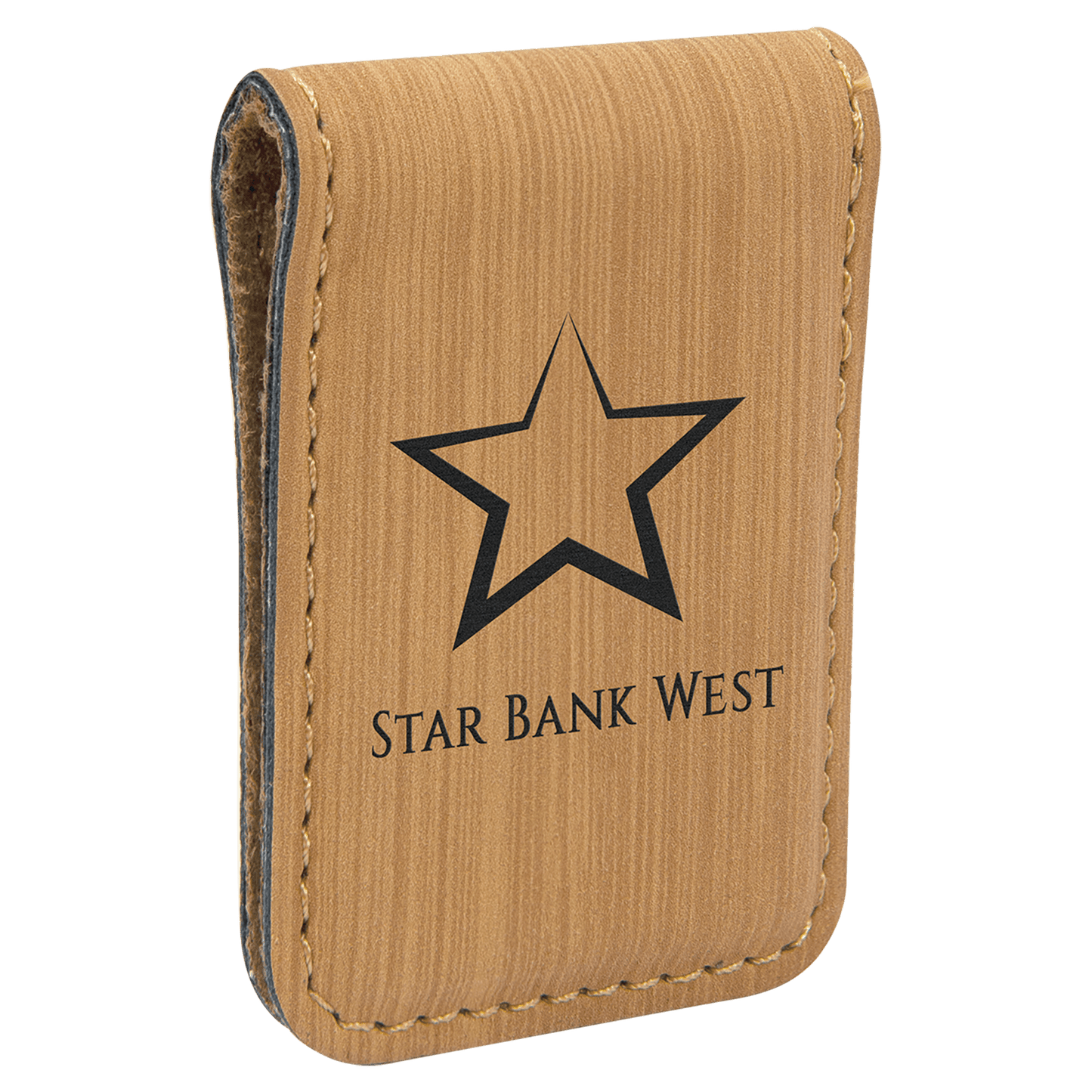 1 3/4" x 2 1/2" Bamboo Laserable Leatherette Money Clip (Sold by Case of 10)