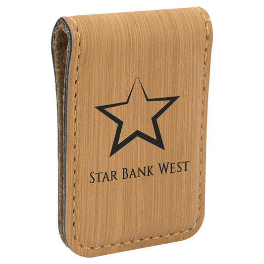 1 3/4" x 2 1/2" Bamboo Laserable Leatherette Money Clip (Sold by Case of 10)