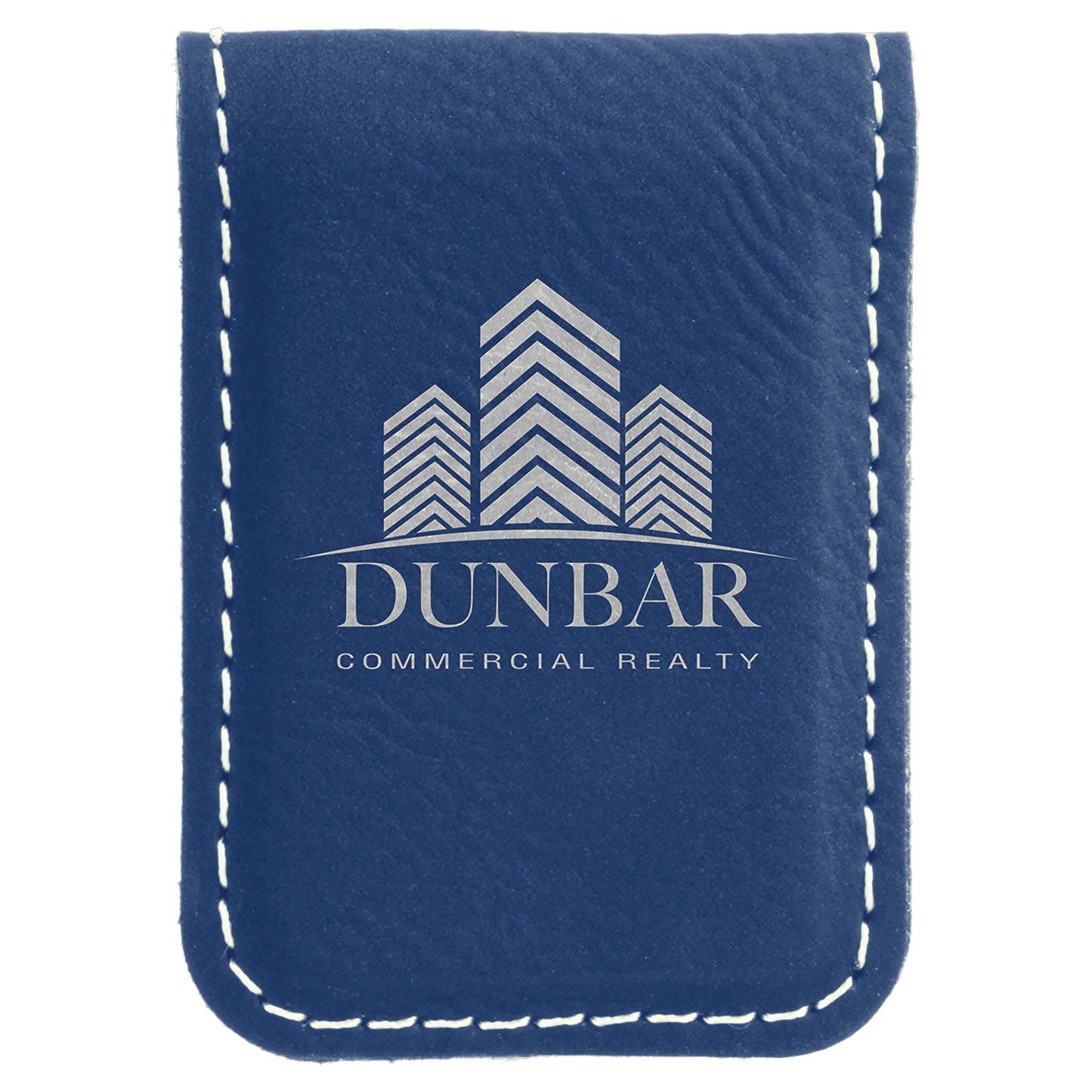 1 3/4" x 2 1/2" Blue/Silver Laserable Leatherette Money Clip (Sold by Case of 10)
