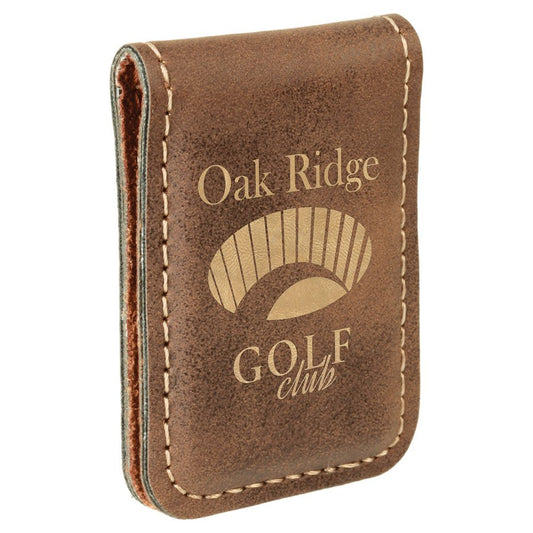 1 3/4" x 2 1/2" Rustic/Gold Laserable Leatherette Money Clip (Sold by Case of 10)