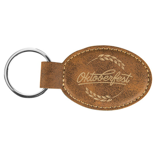 3" x 1 3/4" Rustic/Gold Laserable Leatherette Oval Keychain (Sold by Case of 50)