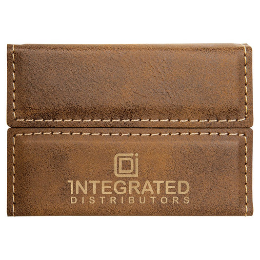 3 3/4" x 2 3/4" Rustic/Gold Laserable Leatherette Hard Business Card Holder (Sold by Case of 10)