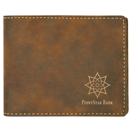 4 1/2" x 3 1/2" Rustic/Gold Laserable Leatherette Bifold Wallet (Sold by Case of 10)