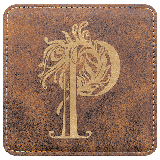 4" x 4" Square Rustic/Gold Laserable Leatherette Coaster (Sold by Case of 6)